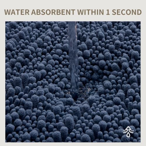 Bathroom Rugs Non Slip Washable 44x24, Extra Thick Soft Chenille Absorbent Bath Mat, High Density Barrier Non Slip Backing, Quick Dry Plush Shaggy Floor Carpet for Tub&Shower, Blue