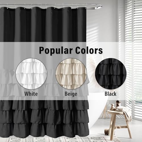 Seasonwood Black Ruffle Shower Curtain Farmhouse Shower Curtain 72 X 78