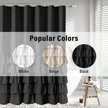 Seasonwood Black Ruffle Shower Curtain Farmhouse Shower Curtain 72 X 78