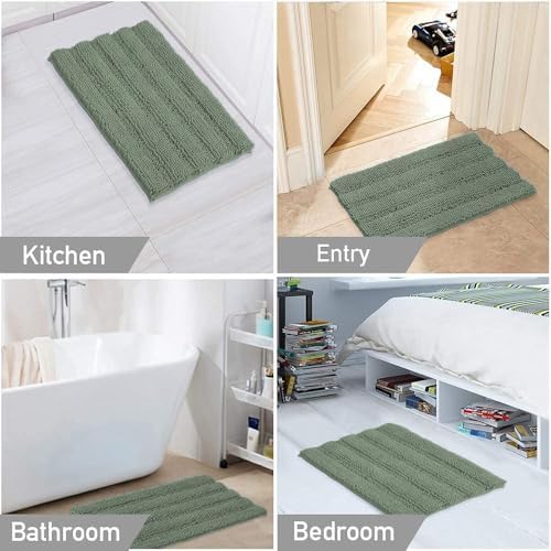 2-Piece Bathroom Rug Set with U-Shaped Mat, Absorbent Chenille, Green Bay