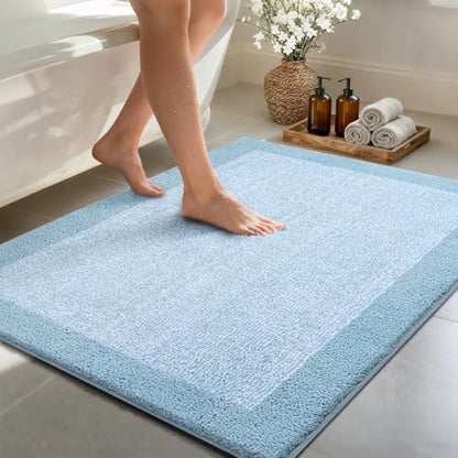 48x32 Bathroom Rugs Non Slip Washable, Soft Absorbent Bath Mat Light Blue