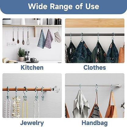 Titanker Shower Curtain Hooks Rings, Rust-Resistant Metal Double Glide Shower Hooks for Bathroom Shower Rods Curtains, Set of 12 Hooks - Lightcyan