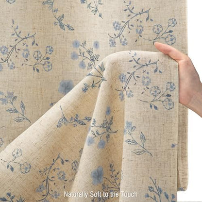 Blue Floral Farmhouse Vintage Linen Shower Curtain French Country 72Wx72H