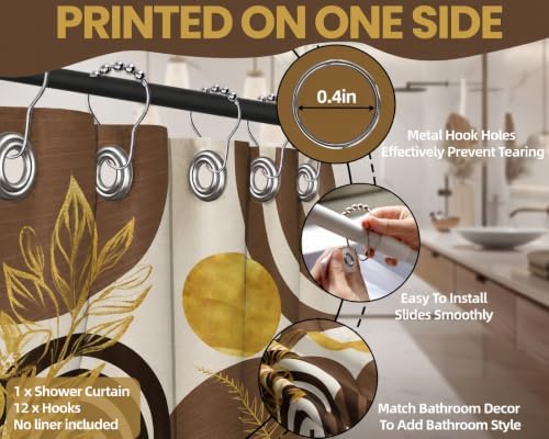 Brown and Gold Shower Curtain, 72x72 in, Mid Century Modern Tan