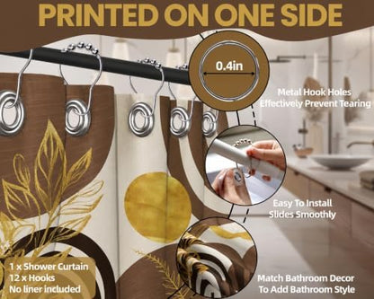 Brown and Gold Shower Curtain, 72x72 in, Mid Century Modern Tan