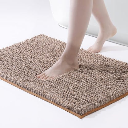 FRESHMINT Chenille Bath Rugs Extra Soft and Absorbent Microfiber Shag Rug, Non-Slip Runner Carpet for Tub Bathroom Shower Mat, Machine-Washable Durable Thick Area Rugs (Caramel Heather, 32" x 20")