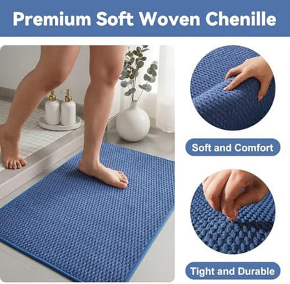 Triohero Bathroom Rugs Non Slip Washable, Super Absorbent Thin Bath Mat Quick Dry Low Pile Bathroom Rug, Denim Blue 24"x36"