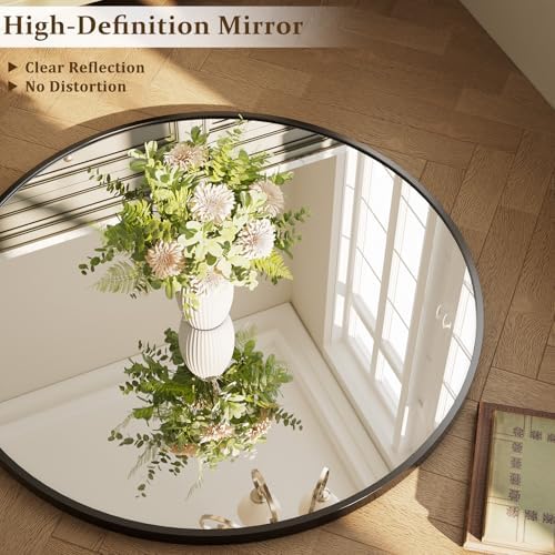XRAMFY 40 Inch Round Mirror - Black Circle Mirrors for Bathroom, Entryway