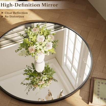 XRAMFY 40 Inch Round Mirror - Black Circle Mirrors for Bathroom, Entryway