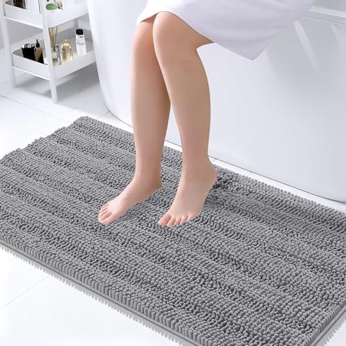OLANLY Thick Large Bathroom Rugs 45x27, Soft Chenille Bath Rugs, Grey