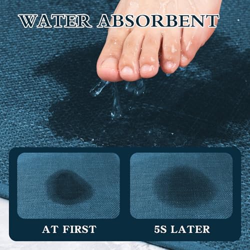 chakme Bathroom Rugs Mat 59x24, Ultra Thin Non Slip Bath Mat Large Quick Dry Absorbent Bath Mat for Bathroom Floor, (Dark Blue, 59"x24")