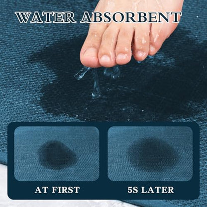 chakme Bathroom Rugs Mat 59x24, Ultra Thin Non Slip Bath Mat Large Quick Dry Absorbent Bath Mat for Bathroom Floor, (Dark Blue, 59"x24")
