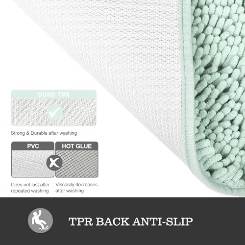 Yeaban Chenille Spa Blue Bathroom Rug 30"x50",Non-Slip Rubber Backing