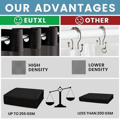 EUTXL Heavyweight No Hook Shower Curtain with Liner, Black, 54x80