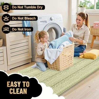 OLANLY Thick Small Bathroom Rugs 24x16, Soft Chenille Bath Rugs, Vanilla