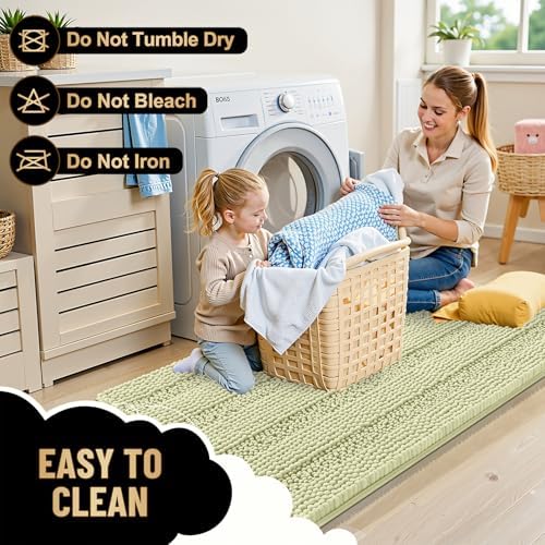 OLANLY Thick Bathroom Runner Rugs 44x24, Soft Chenille Bath Rugs, Vanilla