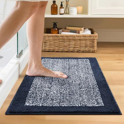 Bathroom Rugs 24x17 Non Slip Washable, Soft Absorbent Bath Mat Dark Blue