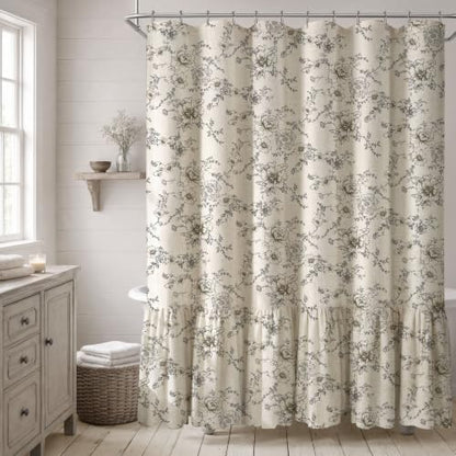 Farmhouse Floral Shower Curtain with Ruffle Hem for Bathroom