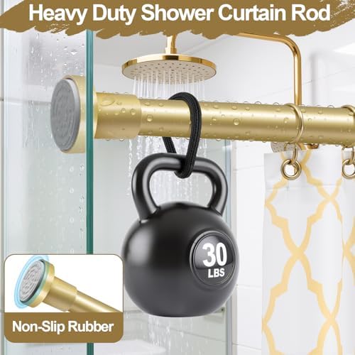 YNL Gold Shower Curtain Rod 32-94 Inch(2.7-7.8ft), Non-Slip, Never Rust, Stainless Steel No Drill Spring Tension Shower Rod, Adjustable Long Curtain Rod for Bathroom Window Patio
