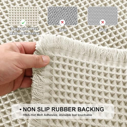 JIUZHEN Set of 2 Waffle Bath Mats Boho Bathroom Runner Rug 20"x32"+24"x60"