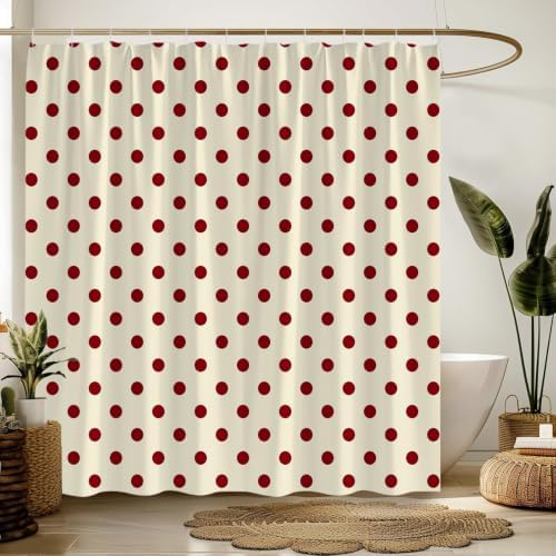 Polka Dot Christmas Shower Curtain Bathroom Decor with Hooks,75"Wx70"H