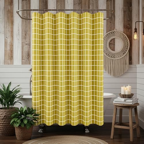 Gold Shower Curtains for Bathroom-Fabric Modern Farmhouse Shower Curtain