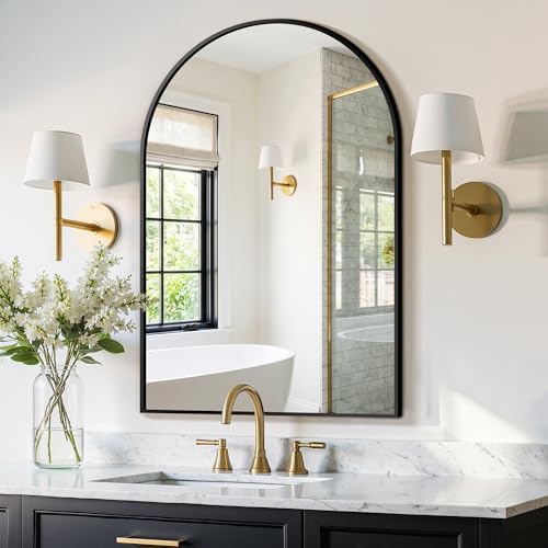 FGU Arched Bathroom Mirror for Over Sink 36"x24" Black Vanity Mirror