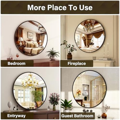 XRAMFY 36 Inch Round Mirror-Black Circle Mirrors for Bathroom, Entryway