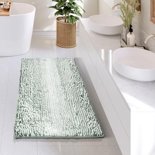 Hearth & Harbor Bathroom Rugs, Chenille Bath Mat - Machine Washable Bath Mats for Bathroom Non-Slip Backing Rubber, Quick Dry Bathroom Mat, 24 x 36 - Ombre Green