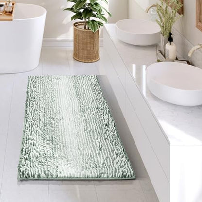 Hearth & Harbor Bathroom Rugs, Chenille Bath Mat - Machine Washable Bath Mats for Bathroom Non-Slip Backing Rubber, Quick Dry Bathroom Mat, 24 x 36 - Ombre Green