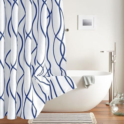 Fabric Modern Extra Long Shower Curtains for Bathroom-Navy and White