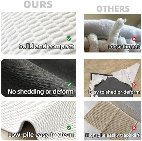 TYUU Small Bathroom Rugs, Non Slip Washable Bath Rugs Super Absorbent Bathroom Rug Thin Quick Dry Low Pile Bath Mats, White 12"x12"