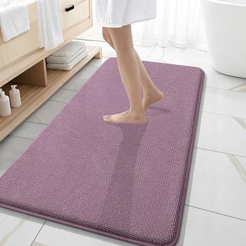 OLANLY Memory Foam Bathroom Runner Rug 47x20, Absorbent Long Mat, Deep Plum