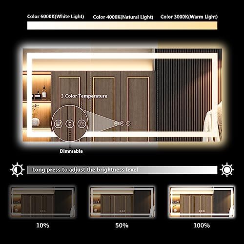 72x36 LED Bathroom Mirror with Lights, Lighted Vanity Mirror