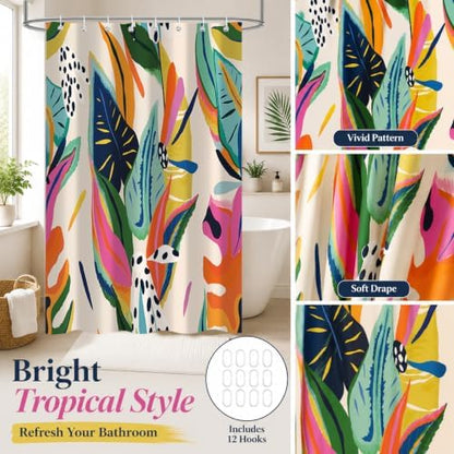 Colorful Abstract Shower Curtain, Floral Boho Modern Asthetic Plant Bathroom Curtain, Waterproof Polyester Fabric Shower Curtain Set with Hooks 48x72 Inch