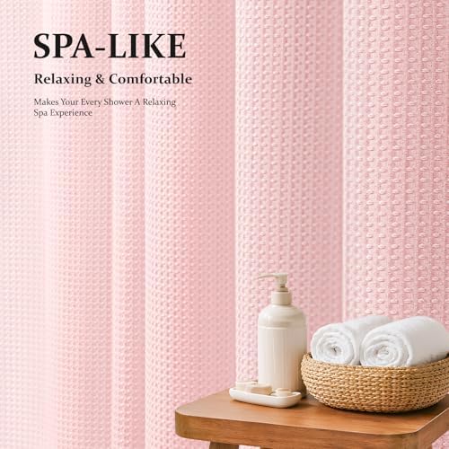 Dynamene Long Waffle Shower Curtain 256 GSM Heavy Fabric 72x80 Pink