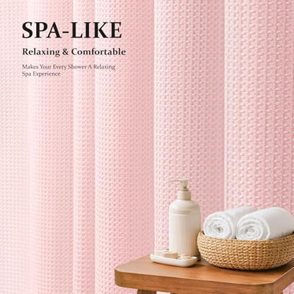 Dynamene Extra Long Waffle Shower Curtain 256 GSM Fabric 72"x84" Pink