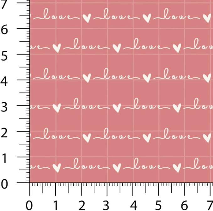 Valentine Patchwork Fabric Panel 100x155 cm – 100% Cotton Satin, 6 Coordinated Heart, Love Script, Dot & Stripe Prints on One Continuous Sheet (Love Story, 6pcs 50x50cm)