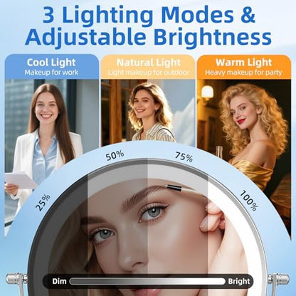 9"Wall Mounted Makeup Mirror with Lights,5000mAh Rechargeable 1X/30X