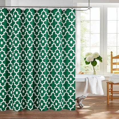 Fabric Modern Extra Long Shower Curtains for Bathroom-Hunter Green & White