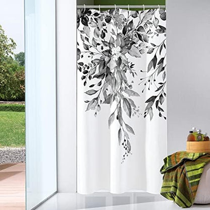 Gibelle Grey Eucalyptus Shower Curtain, Watercolor Floral Print, 54x72