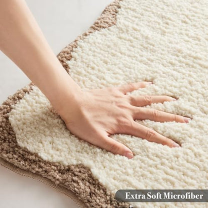 Ohocut Luxury Microfiber Bathroom Rugs, Beige Sand Scalloped Bath Rug Boho Farmhouse Cute Aesthetic Preppy Bath Mat for Bathroom, Tub, Floor Carpet, Sink, Shower, Anti Slip, Absorbent, 26x16