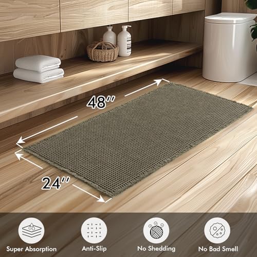 MIULEE Set of 2 Waffle Bathroom Runner Rugs Green 2'x4'(24"x48")