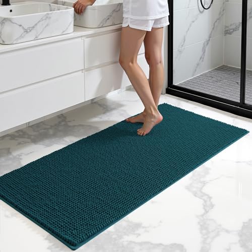 SUBRTEX Bathroom Rugs, 24" x 55" Chenille Bath Rug Soft Short Plush Bath Mat Soft Shower Mat Water Absorbent Shower Mat Quick Dry Machine Washable, Teal