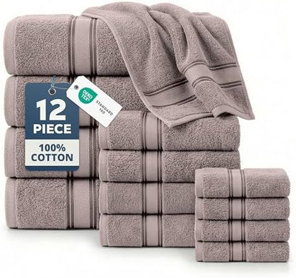 LANE LINEN Towel Set for Bathroom Soft Absorbent Quick Dry - Platinum