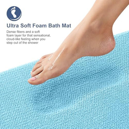 OLANLY Thick Memory Foam Bathroom Rugs 36x24, Absorbent Bath Mat, Sky Blue