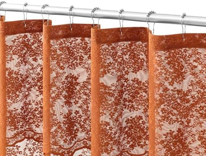 Orange Shower Curtain 36x72, Narrow Stall Lace with Attached Valance