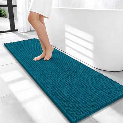 OLANLY Thick Chenille Bathroom Runner Rugs Mats 47x17, Peacock Blue