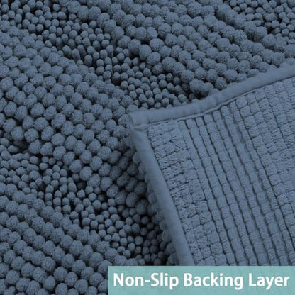 2-Piece Bathroom Rug Set with U-Shaped Mat, Absorbent Chenille, Blue Indigo