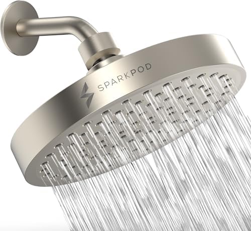 SparkPod Rain Shower Head, 6 Inch Round, Elegant Brushed Nickel Finish
